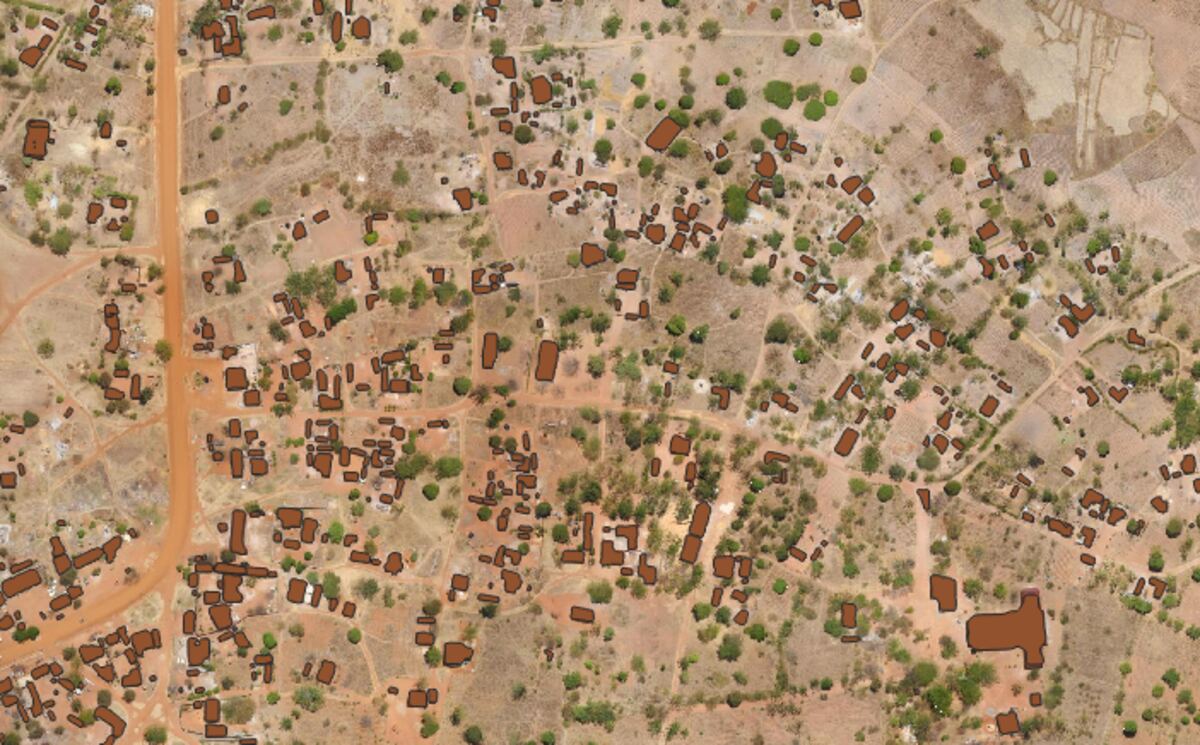 AI-detected building footprints over imagery